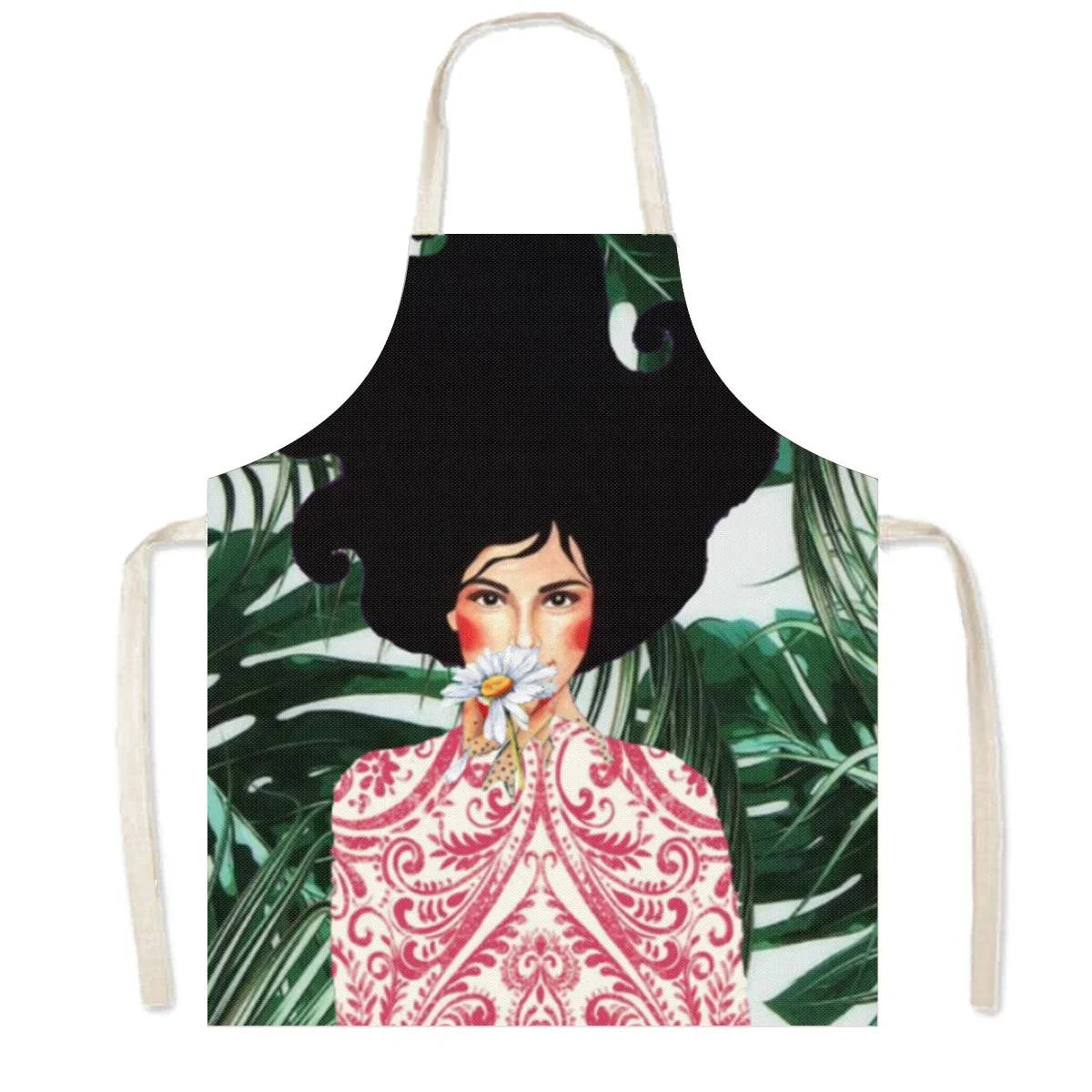 Vintage Painting Art Girl Print Kitchen Apron Oil Painting Women Baking Household Cleaning Tools Waiter Chef Cooking Pinafore