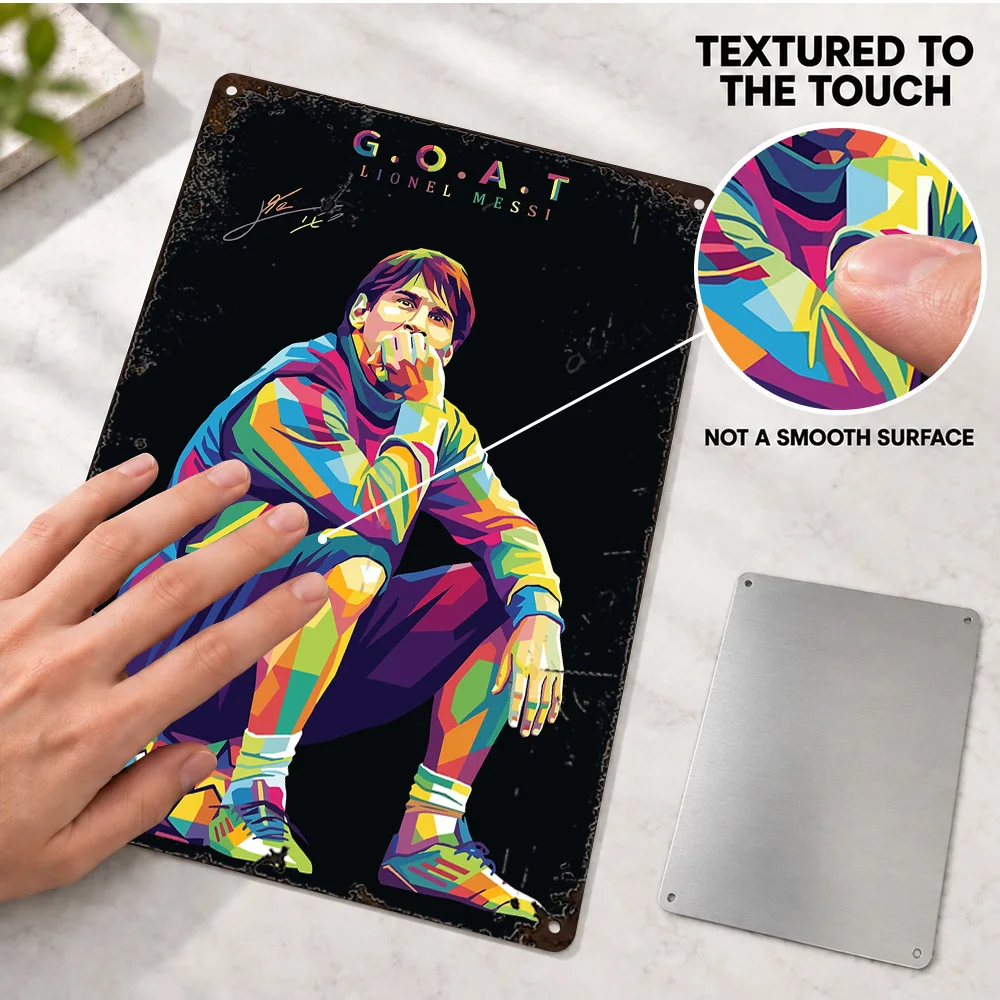 Lionel Messi Textured Metal Poster Personalized Aluminum Sign Geometric Illustration Wall Art For Game Room Football Fan Gift