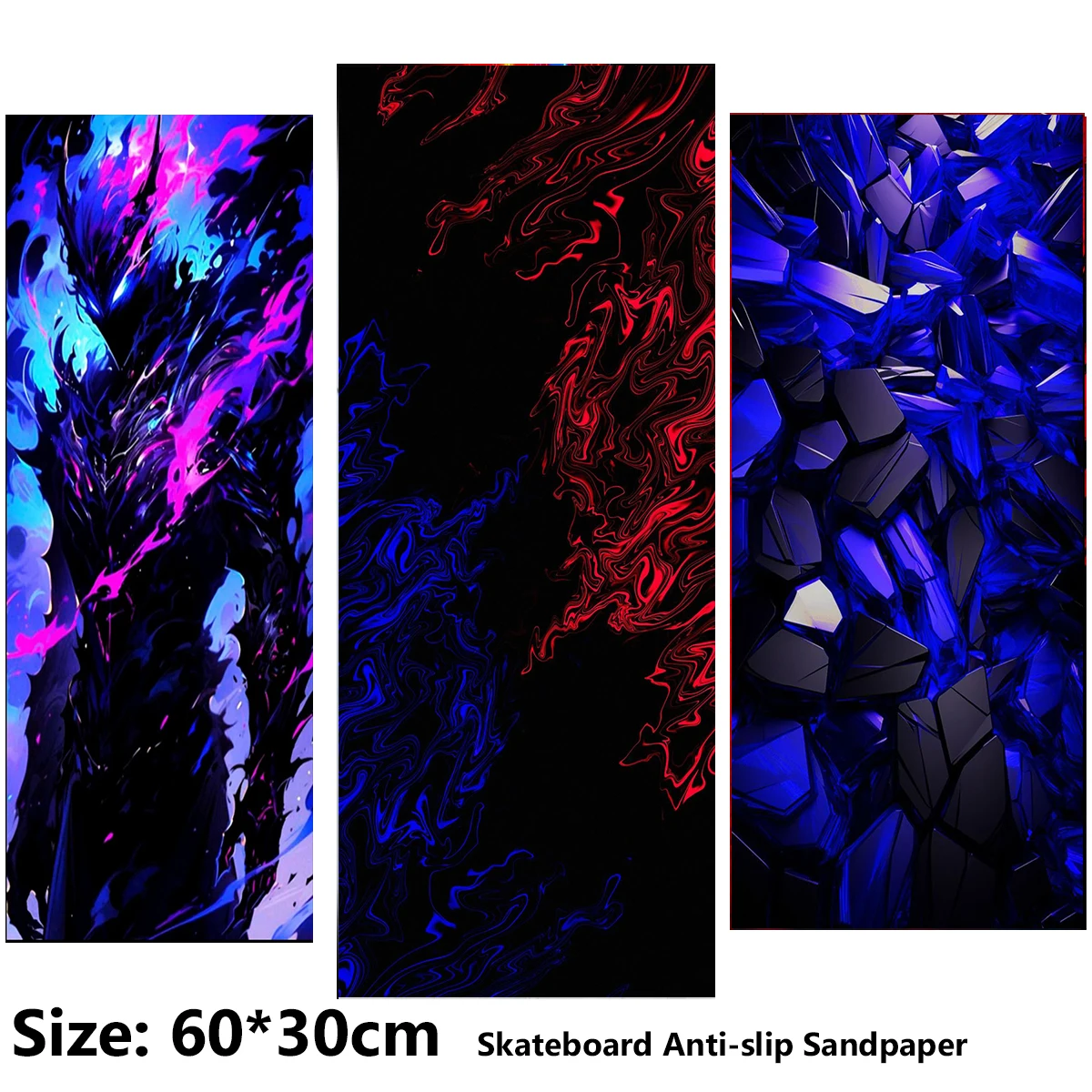

Electric Scooter Anti-slip Sticker Sandpaper Skateboard GripTape Sheet 60*30cm Blue and Black Pattern of Armored Warrior
