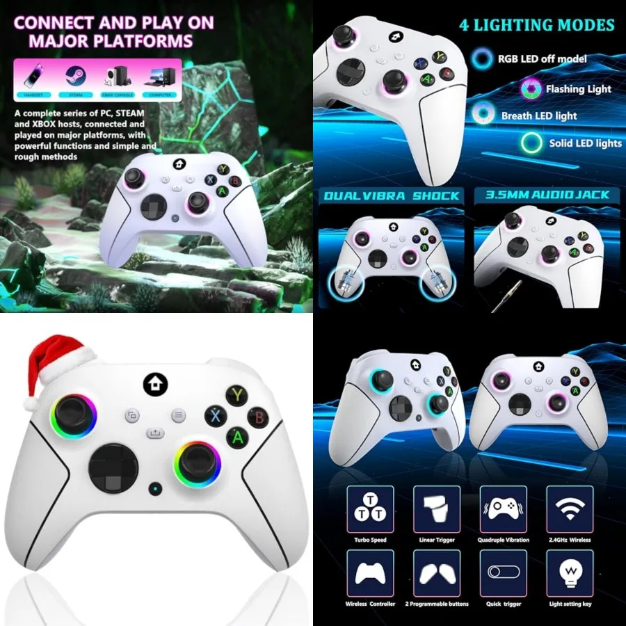 

Wireless 2.4GHz Controller with 7 Colors RGB Light for Xbox Controller, Xbox One Series X S, Consoles, Steam PC Windows, with 1