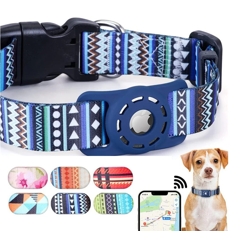 

S/M/L Digital Printing Pet Adjustable Collar Puppy Kitten Necklace Collar With Airtag Holder Case Anti-lost Dog Collar