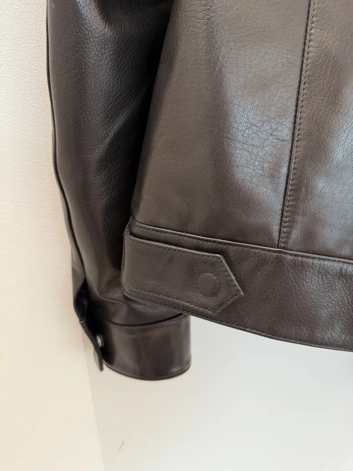 TF Men Vintage Motorcycle Sheep Leather Jacket 2026 Autumn Winter Turn Down Collar Button Front Retro Coat