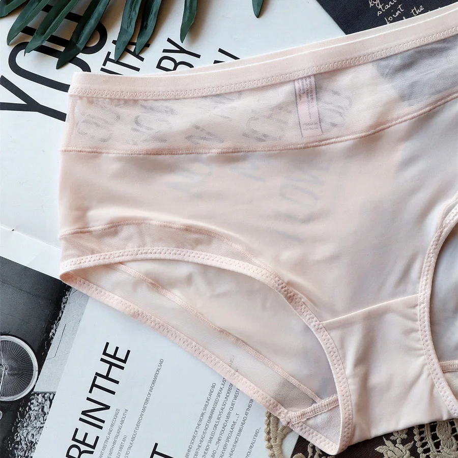 New Sexy Women Japanese Panties Hollow Out Mid Waist Women's Underwear Solid Color Mesh Lace Briefs Ladies Triangle Lingerie