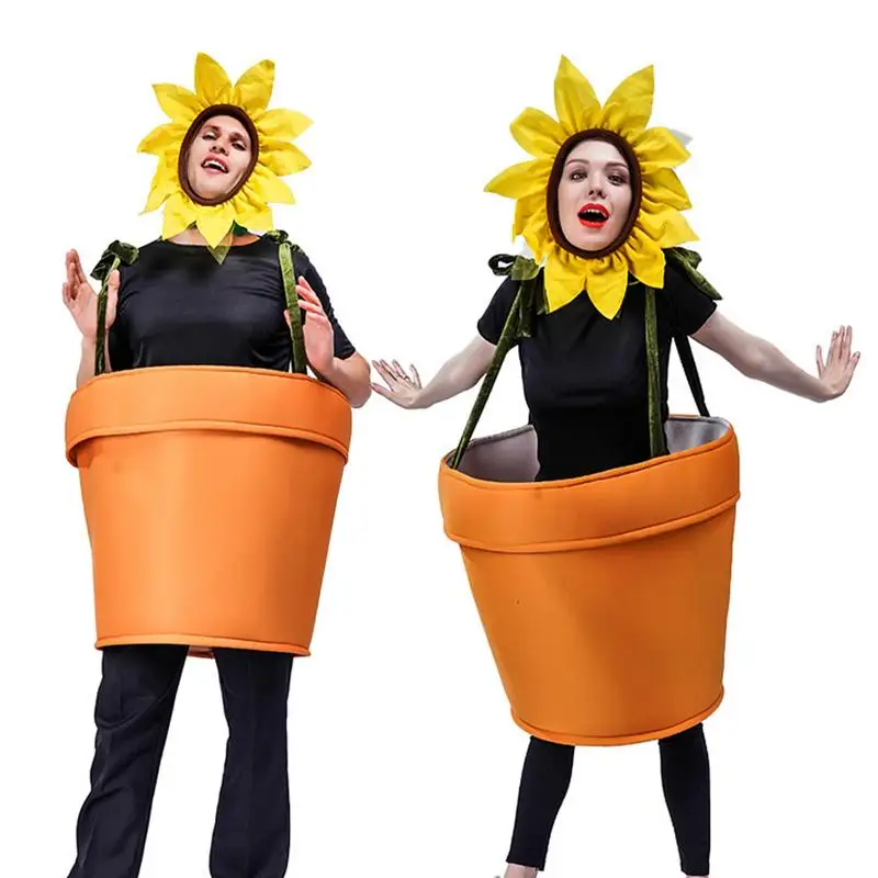 Sunflower Pot Cosplay Costume Flower Pot Sunflower Adults Costume Masquerade Bonsai Costume for Halloween Costume Party