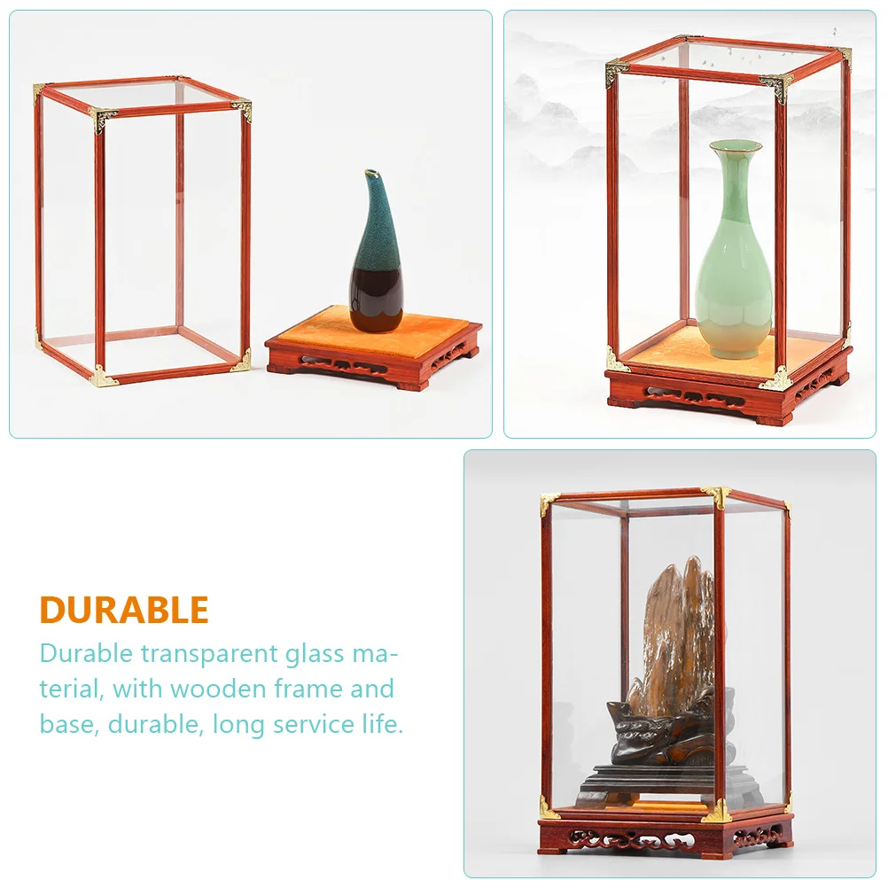 

Transparent Glass Display Box Wooden Frame Multi-Functional Storage Case For Collectibles Antiques Figurines Home Use