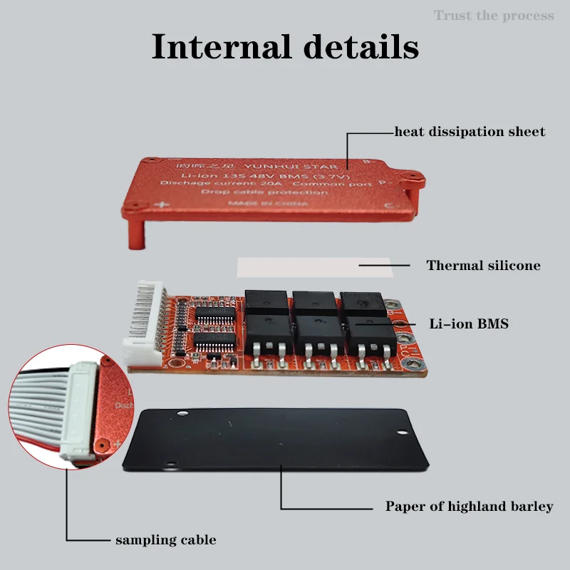YUNHUI STAR BMS 13S 48V 15A 20A 18650 Li-ion Lithium Battery Pack Protection Board BMS Commm Port For E-bike Battery Pack
