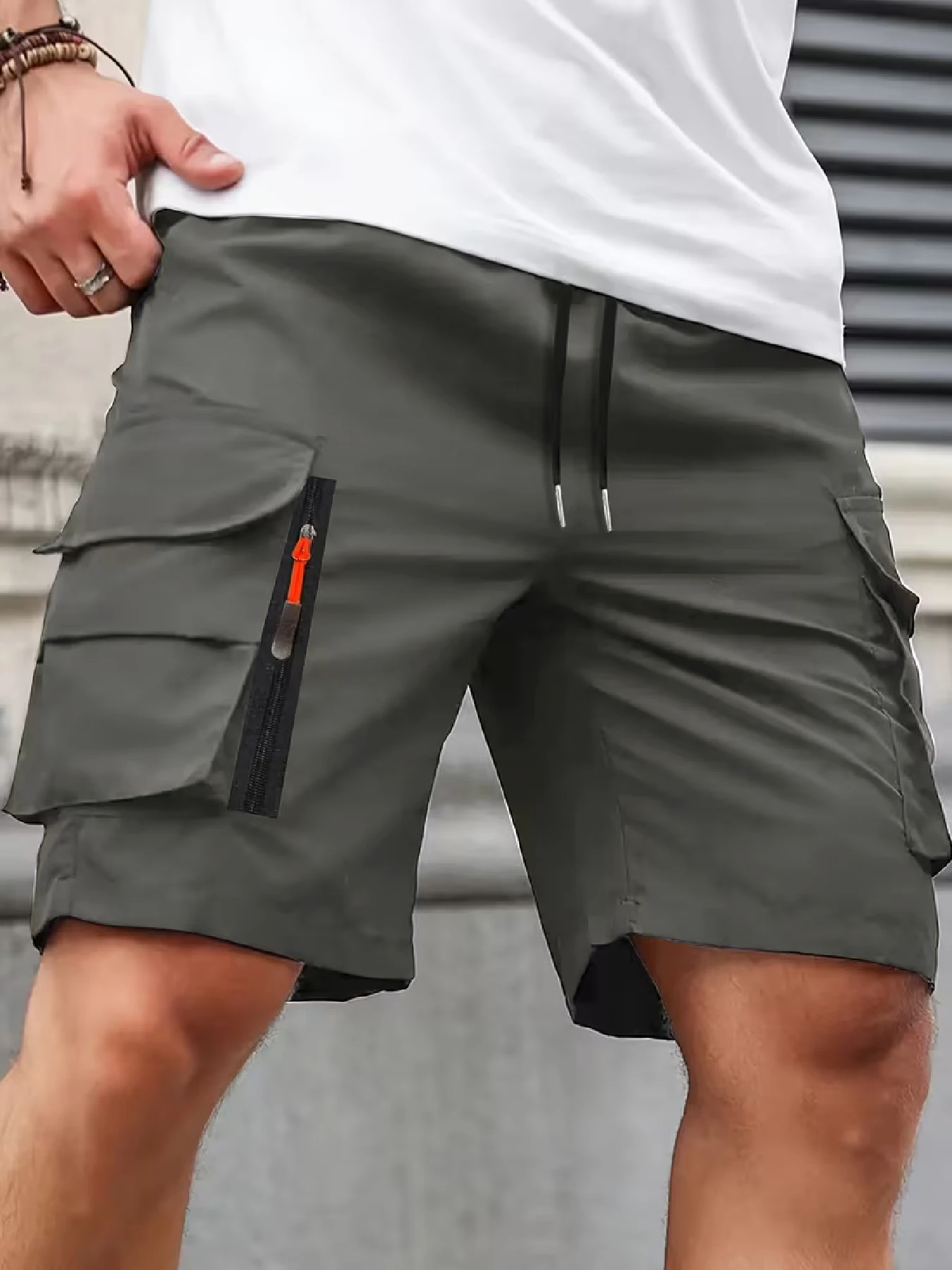 Men's Casual Shorts — Woven, Non-Stretch Fabric — Soft & Comfortable — Simple Solid Color Design — Ideal for Outdoor Jogging — M view 3