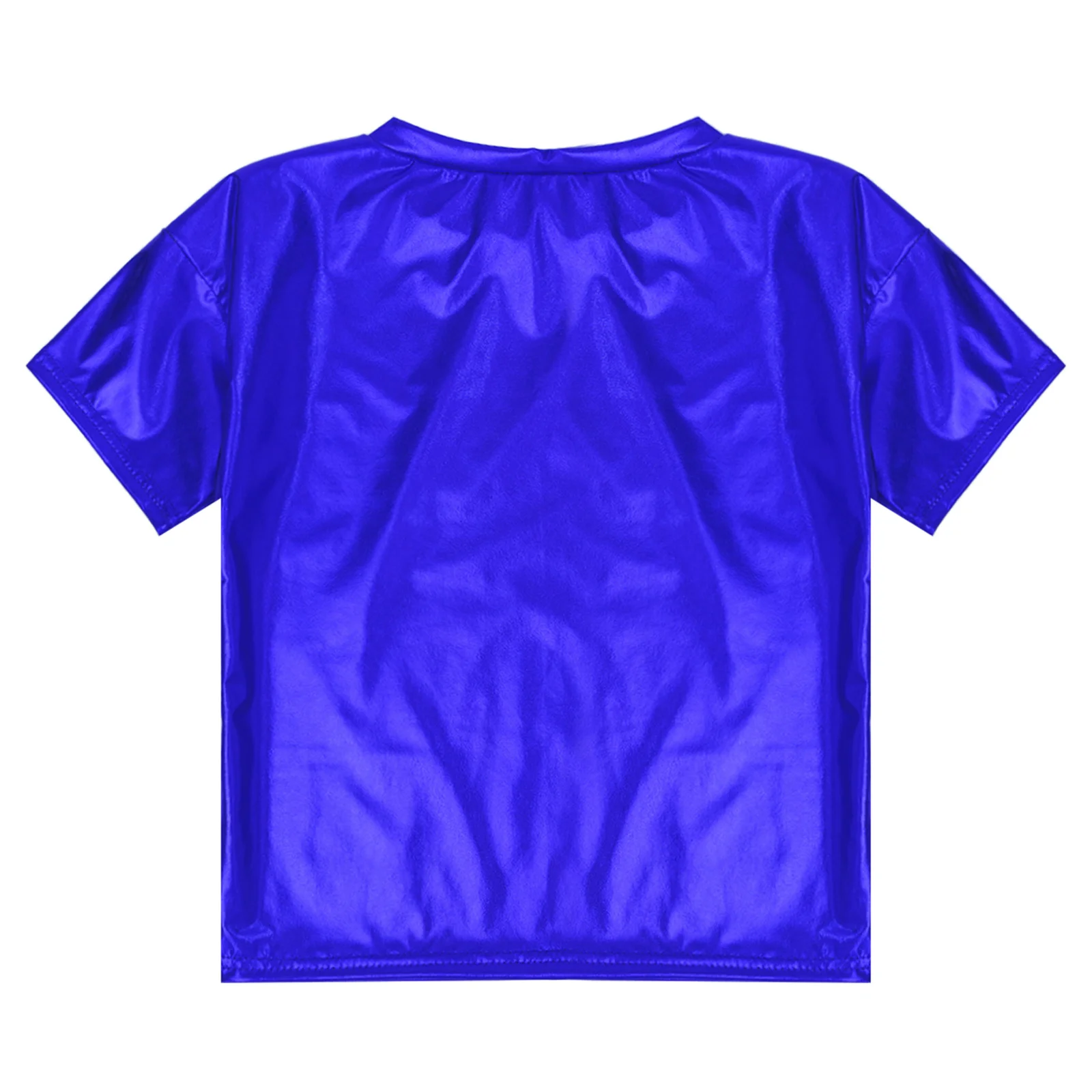 6-16Y Boy Girl Short Sleeve Metallic Shiny T-shirt Top Hip Hop Jazz Dance Stage Performance Dancewear for Birthday School Party