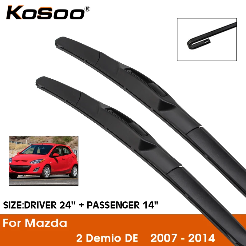 

Car Wiper Blade For Mazda 2 Demio DE 2007-2014 Windshield Rubber Silicon Refill Front Window Wiper 24"+14" LHD RHD Accessories