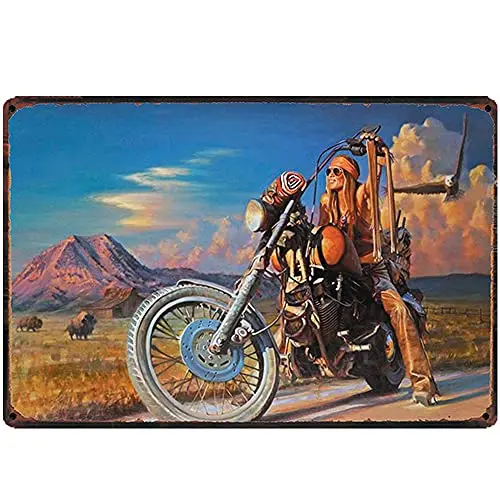 Free Pintree Original Vintage Design Travel and Motorcycles Hot Girls Tin Metal Signs Wall Art | Thick Tinplate Print Poster Dec