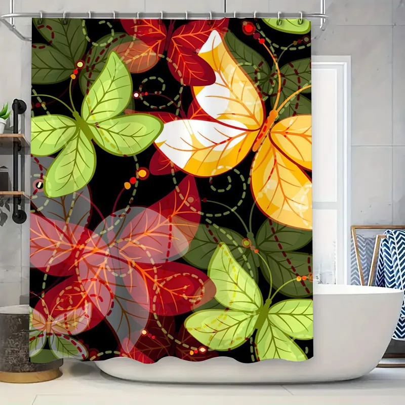 ستارة دش على شكل فراشة ملونة من القماش المقاوم للماء لتزيين الحمام المنزلي ستائر دش مطبوعة بالزهور #1