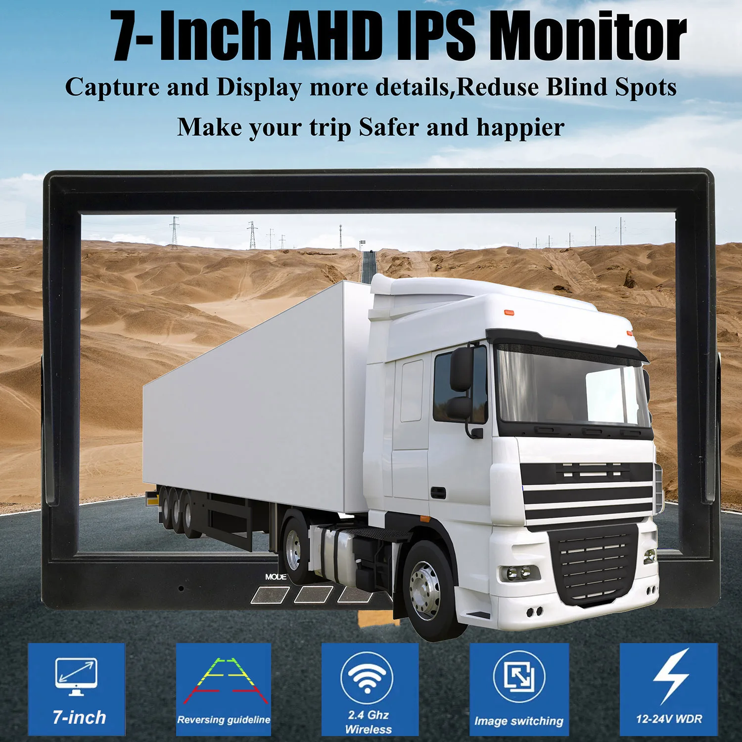 Uvusee 7-inch 1024X600 IPS Monitor 720P Wireless Backup Camera DVR Kit +IP69 Rear View Reversing Camera For truck Bus RV Vehicle