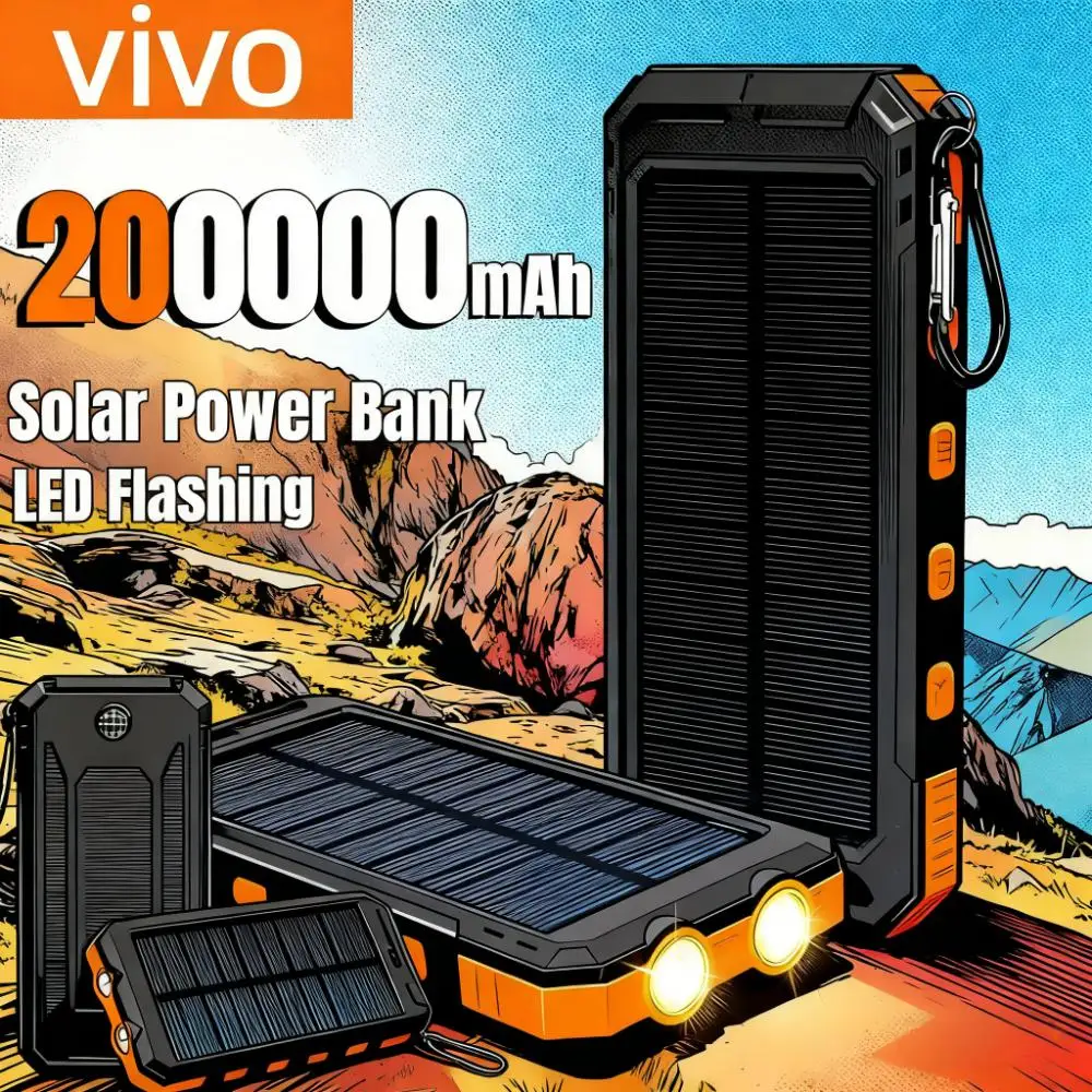 VIVO مقاوم للماء في الهواء الطلق بنك الطاقة الشمسية 200000mAh المزدوج USBTravel في الهواء الطلق شاحن الهاتف المحمول بالطاقة الشمسية Powerbank للتخييم #1