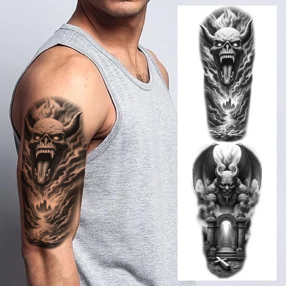 

3pcs Temporary Tattoo Realistic Temporary Tattoos Winged Skull Dragon Ghostly Figure For Men Arms Women