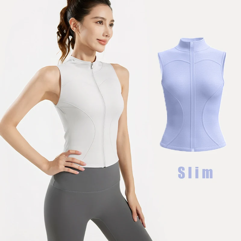 Frühling und Sommer 2026 Neue Ärmellose Yoga-Kleidung Top mit Stehkragen Sport-Jacke Figurbetonte Damenjacke mit Reißverschluss Schnelltrocknend