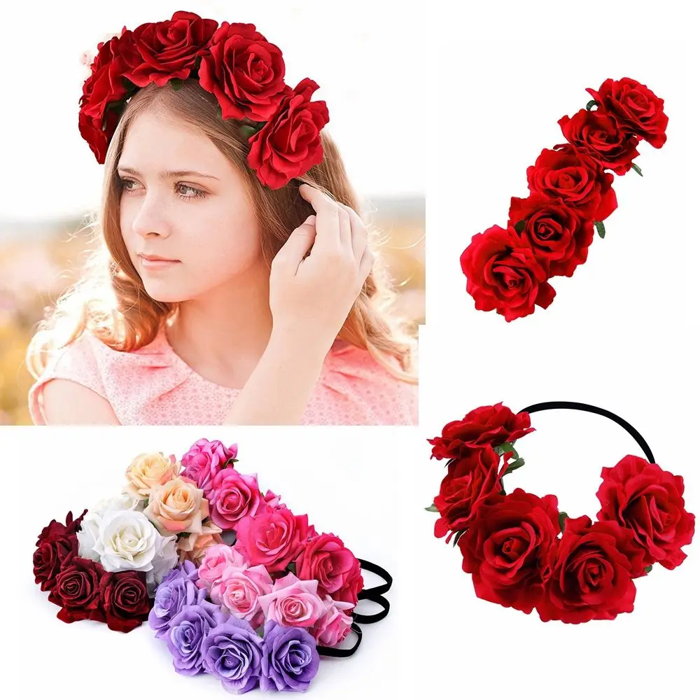 Girl Crown Floral Rose Flower Headband Hairband Wedding Hair Garland Headpiece