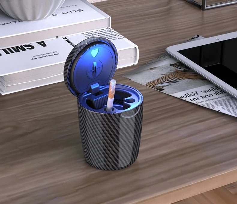 Auto-Aschenbecher, Universeller Ein-Klick-Deckel, Personalisiertes LED-Ambientelicht, Aschenbecher, Auto-Rauchverhinderungs- und Löschbox – Detail 10