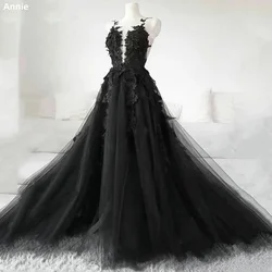 Black Prom Dresses Luxury Tulle Evening Dress Embroidered Gothic Wedding Dress  Custom Robe Party Dress 2024 Vestidos De Noche