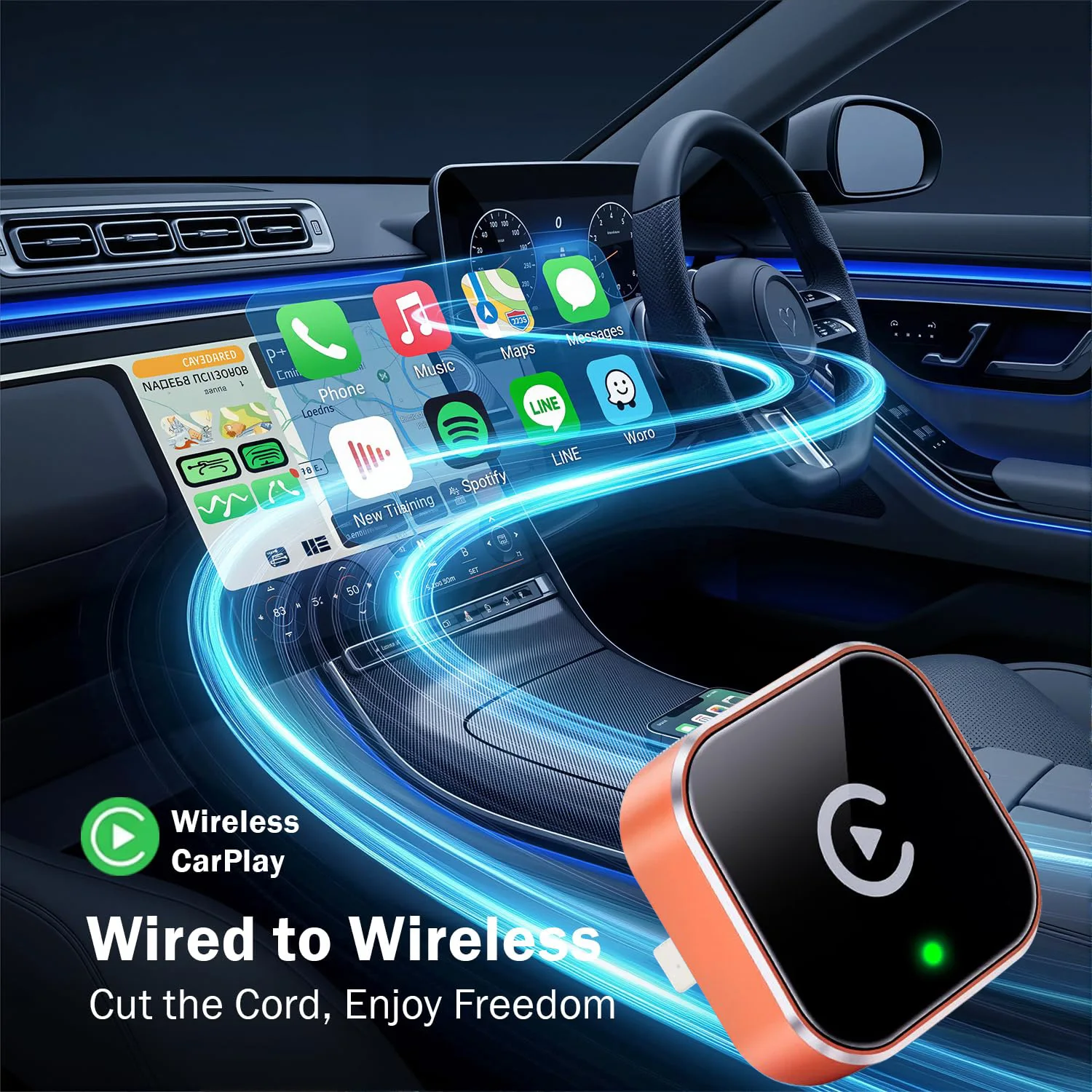 2-in-1 Wireless CarPlay Adapter Plug-and-Play for iPhone 6 and Android 11 Above Auto Adapter with USB/USB-C Port Car Accessory