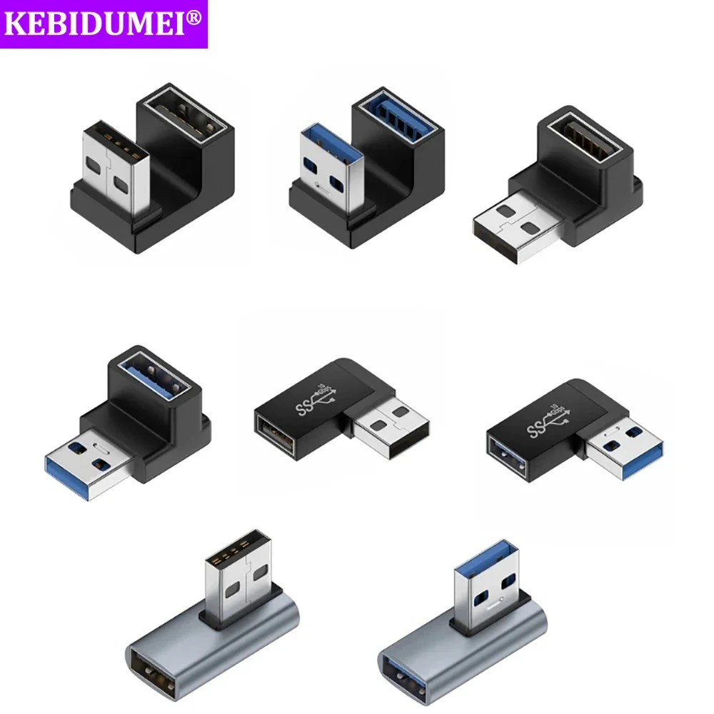 USB Adapter USB 3.0 Extension Adapter 90 Degree Right Angle OTG Adapter Upward Elbow 10Gbps High Speed Connector for PC Macbook