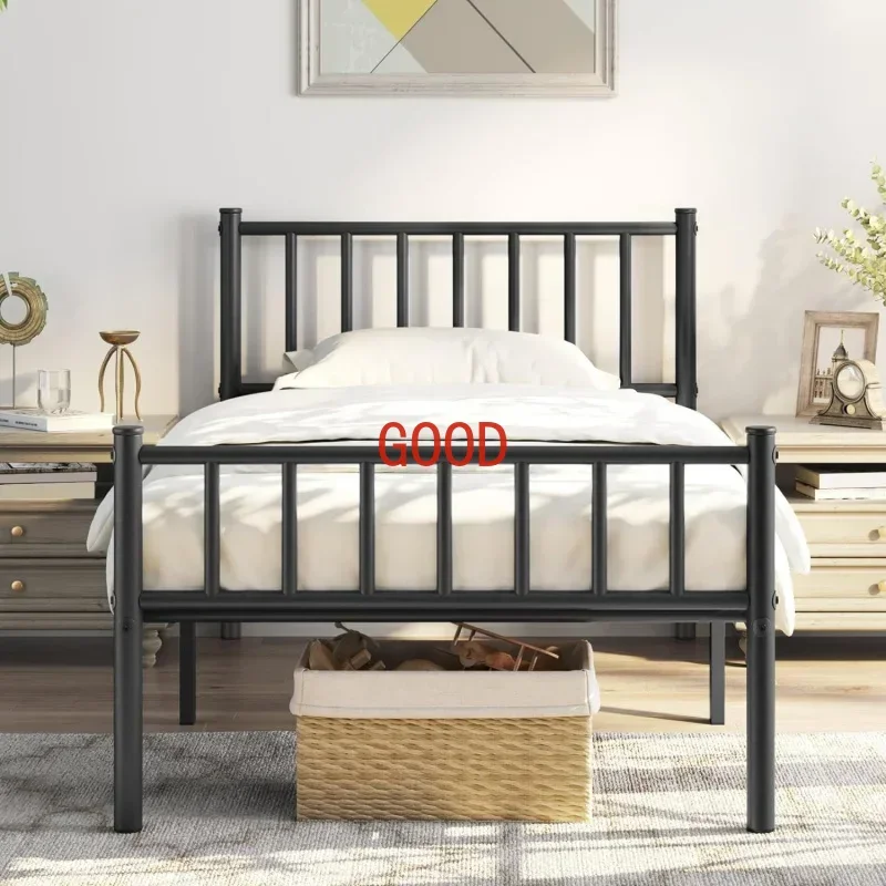 Twin Size Metal Platform Bed Frame Mattress Foundation With Spindle Headboard &Amp; Footboard/No Box Spring