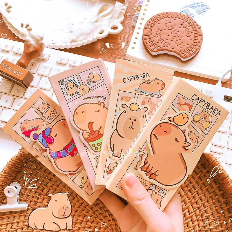 16 pcs/lot Creative Capybara Memo Pad Sticky Notes Cute 3 Folding Notepad Stationery Label Post Office School Supplies