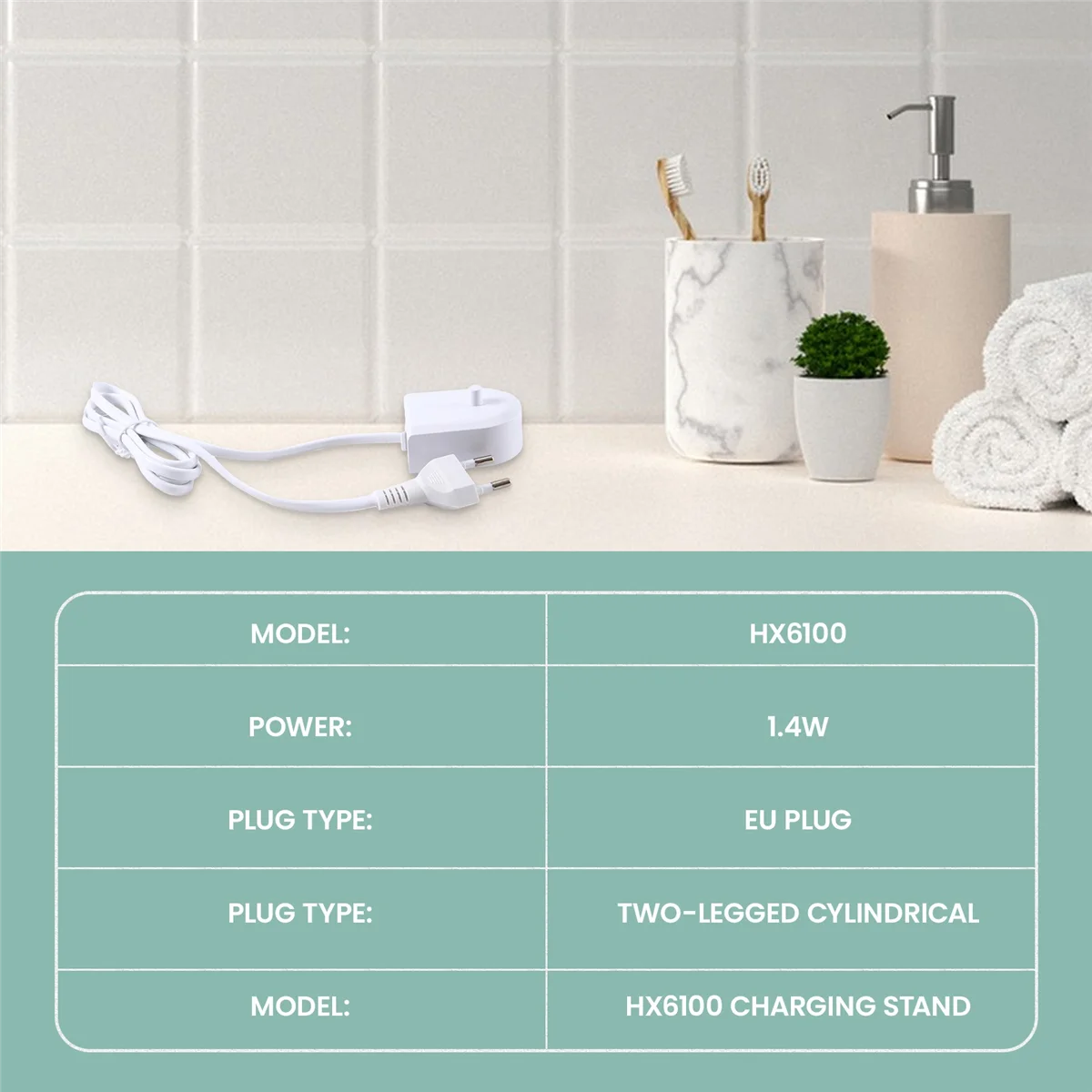 Replacement Charger for Philips Toothbrush EU Plug Charging Kit Waterproof White Holder Base Hx6100 HX6721/3296/3216