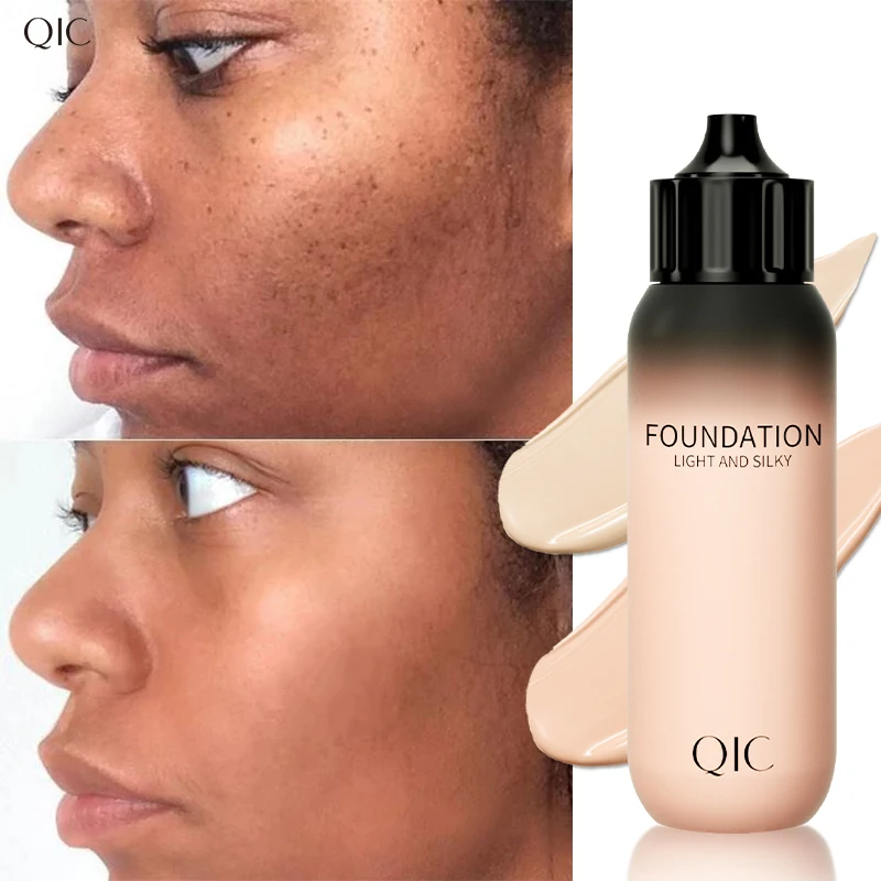 Base de cobertura completa de maquillaje líquido corrector resistente al agua de larga duración QIC para una corrección uniforme de manchas de Skintone