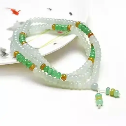 Latest Natural Myanmar Jade Handmade Pendant Necklace Rope Genuine Three-color Beads Jadeite Chain Jewelry Accessories Unisex