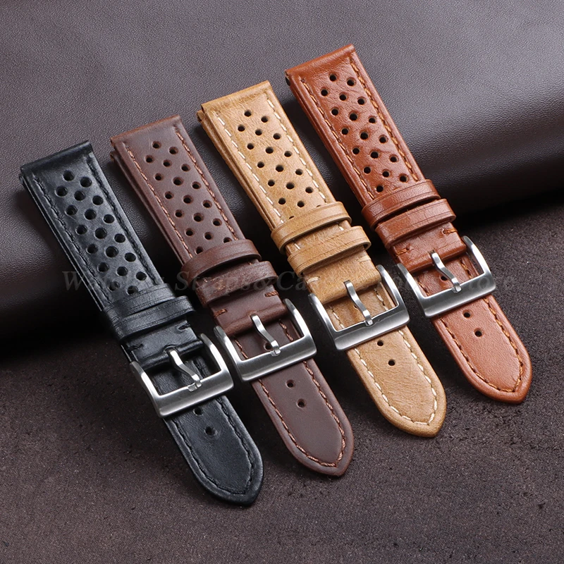 Genuine Cowhide Leather Strap Soft Handcrafted Ventilated Watch Band for Tag Heuer for Seiko for Omega 18mm 20mm 22mm Bracelet