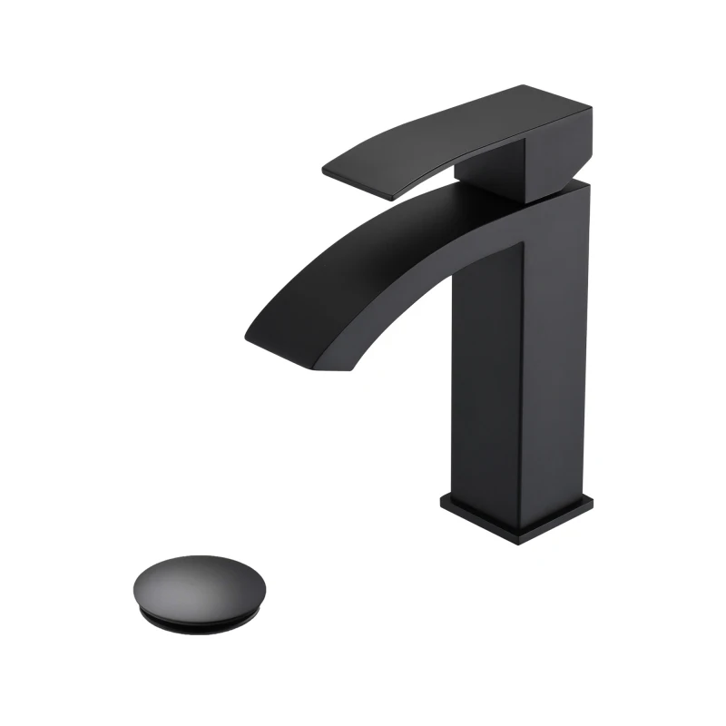 

Waterfall Spout Bathroom Sink Single Handle Faucet with Pop-Up Drain (with Overflow)