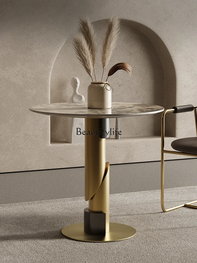 بلاطة الصخور المستديرة الخفيفة الفاخرة طاولة مستديرة صغيرة مصمم طاولة المفاوضات صالون تجميل الأعمال #3