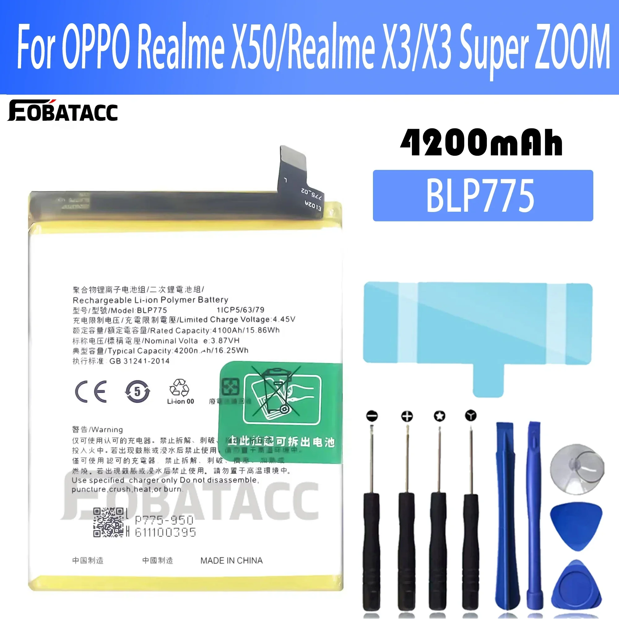 

100% New Original Battery BLP775 For OPPO Realme X3 Realme X50 X3 Super ZOOM Battery + Free Tools