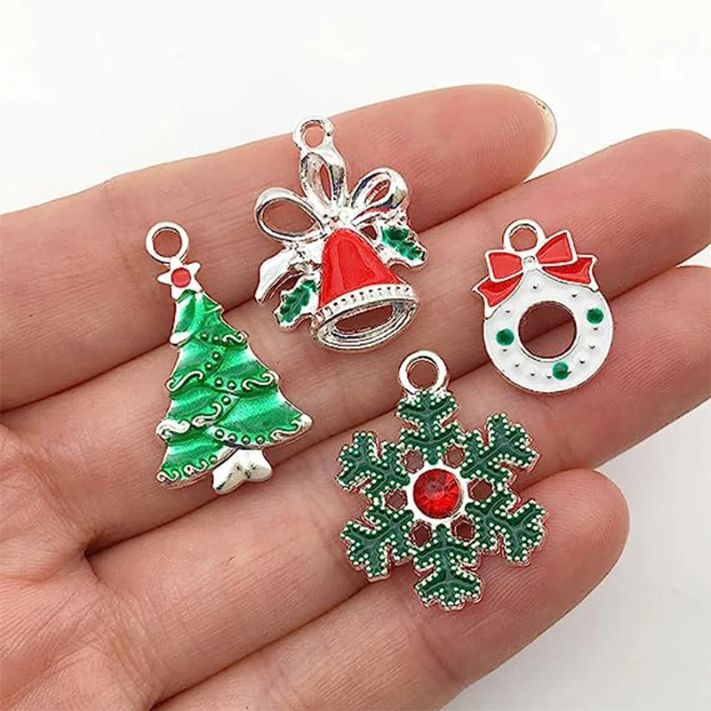 20Pcs Enamel Charms Christmas Tree Snowflake Garland Bell Pendants for Necklace Bracelet Ankle Earring Jewelry DIY Making