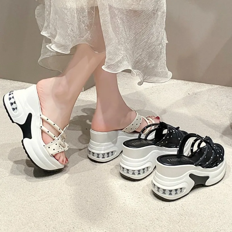 Women's Fish Mouth Open Toe Comfortable Wave Point Style Wedge High Heel Slippers Women Vintage Fashion Casual Sandals Summer