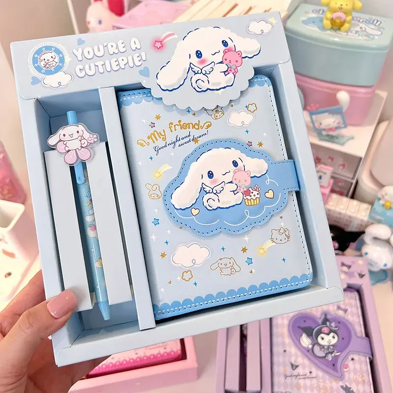 Sanrio Olá Kitty Notebook Gel Pen Set, Cinnamoroll, Kuromi, Notepad portátil, Papelaria, Escritório, Material Escolar, Presentes