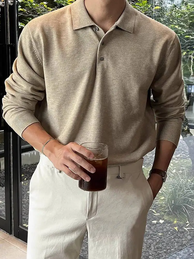 

SYUHGFA нишевый дизайн, мужские свитера с отложным воротником, однотонный вязаный топ, пуловер, осень 2021, свободные мужские вязаные свитера