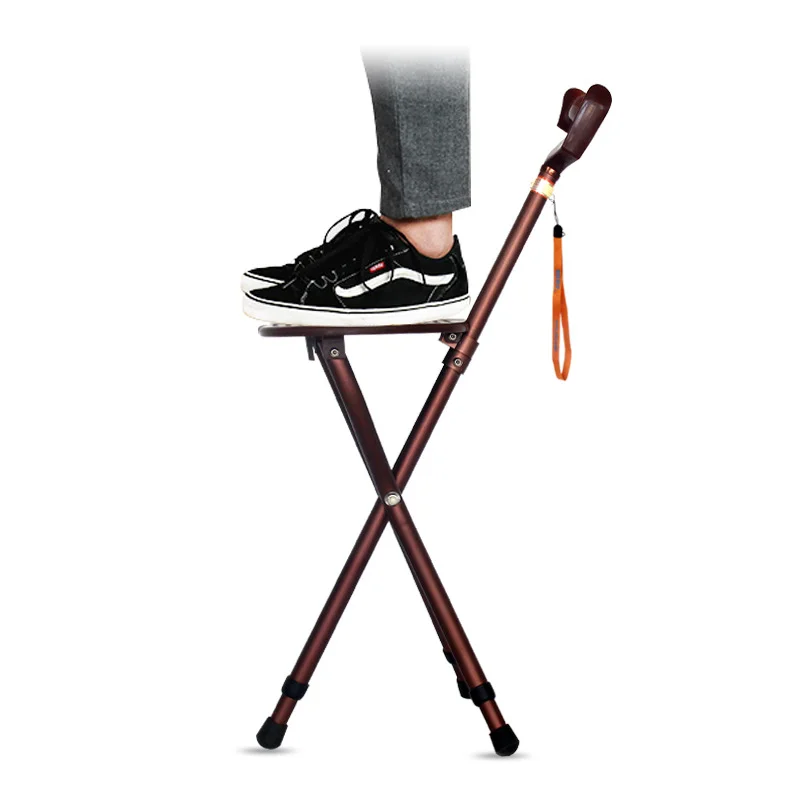 

Disabled stool foldable adjustable Aluminum Alloy three-legged Crutches walking stick cane seat Elderly Folding with Seat