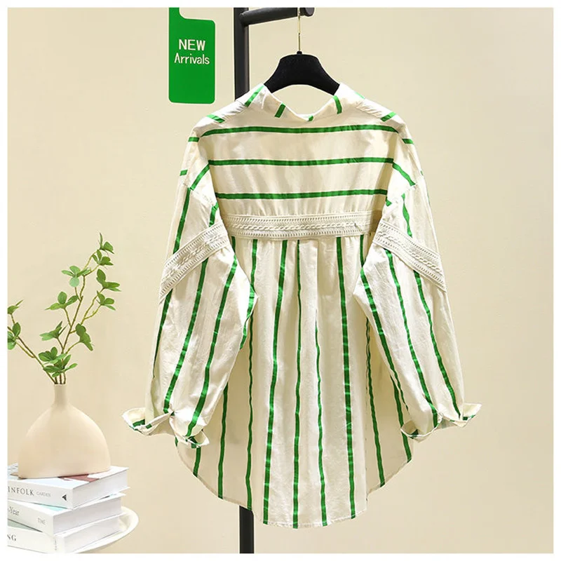 

Новые тонкие рубашки в полоску с длинными рукавами и принтом из 100% хлопка модные и повседневные корейские свободные кардиганы, уменьшающие возраст рубашки