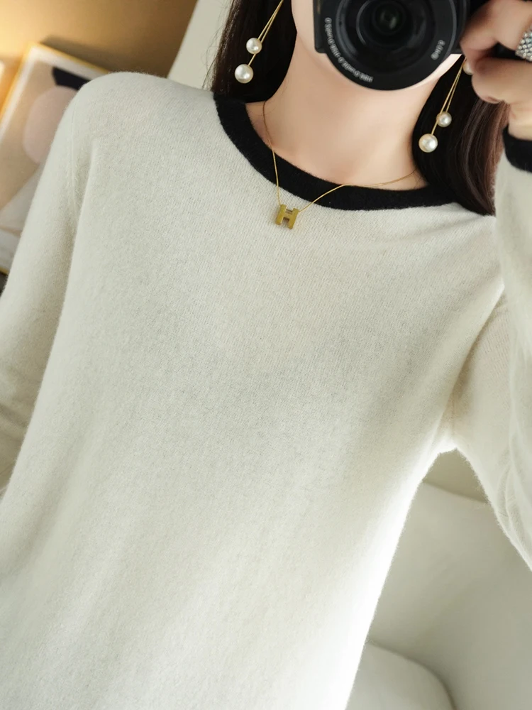 2024 Idle Style Wool Women\'s Base Shirt Fashion Elegant Knitwear Half Turtleneck Pullover Women\'s Top round Neck Sweater