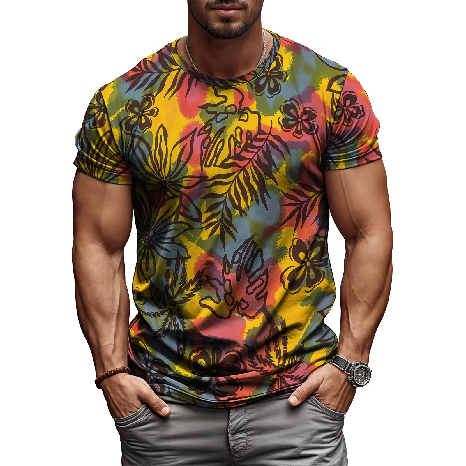 Tropical Plants New Digital Printing Street Casual Short Sleeve Men's Daily Party Home Social T-shirt Street Wear 2025