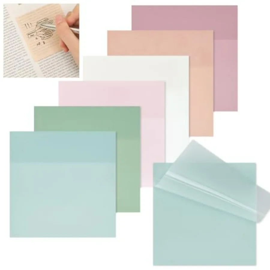 Notas adhesivas transparentes, 6 almohadillas, 3x3 pulgadas, 6 colores, notas adhesivas translúcidas impermeables autoadhesivas transparentes Pastel, 300 hojas para