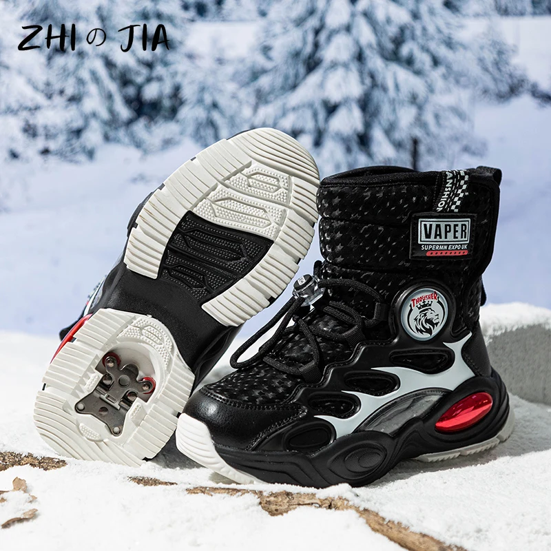 High Quality Children\'s Winter Anti Slip Buckle Snow Boots Outdoor Anti Slip Durable Warm Boots Boys Fashion Plush Boots 32-39