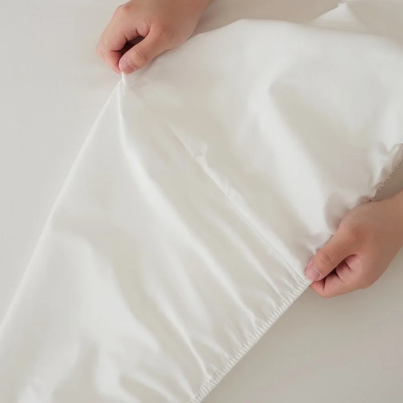 US Full Sheet Set 100% Cotton Skin-friendly 360 Elastic Band Fitted+Flat Sheet+Pillowcase White Hotel Home Wedding Bedding 4pcs