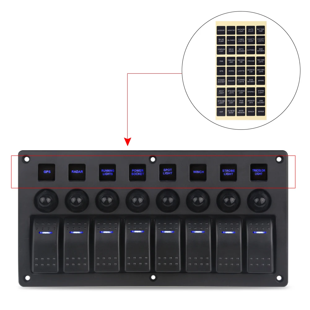 8 Gang Marine Boot Tuimelschakelaar Paneel Met Stroomonderbrekers LED Schakelpaneel 12 V 24 V voor Boot RV Camper Truck Accessoires