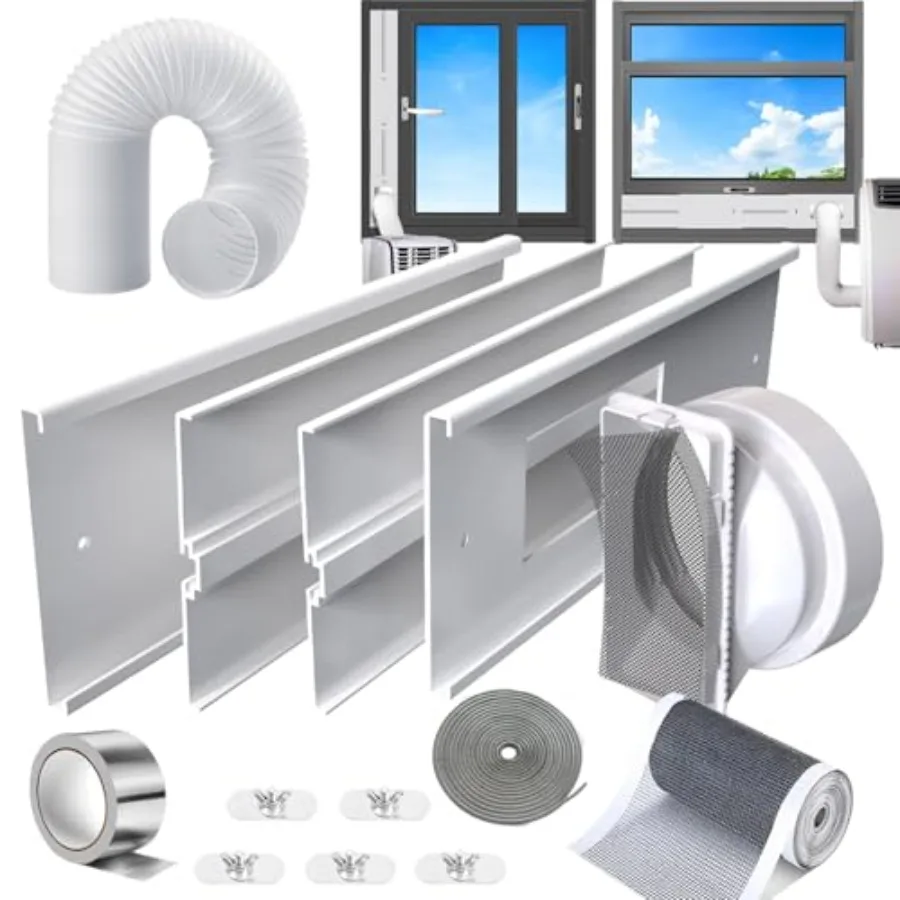 

Portable AC Window Vent Kit With 5.9"Hose, 26-62"Adjustable with Universal Coupler Filter Screen and 2 Weather Strippings Fit f
