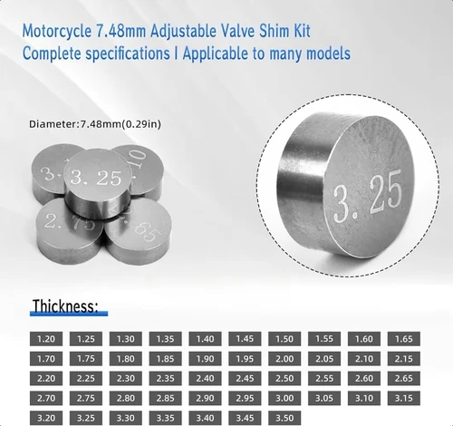 Kit de cuña de válvula de 7,48mm, 1,20mm-3,50mm para Suzuki RMZ SV GS AN para Kawasaki ZX KX KL para Honda VF ST GL para Yamaha WR para Honda