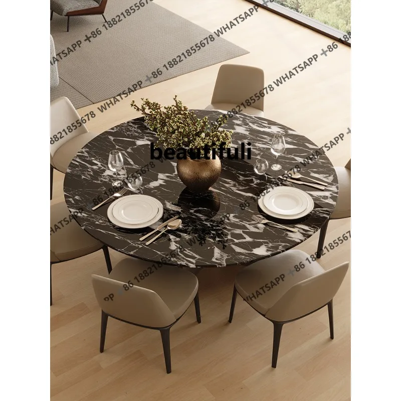Natural marble round dining table, light luxury villa modern simple dining table and chairs, new model