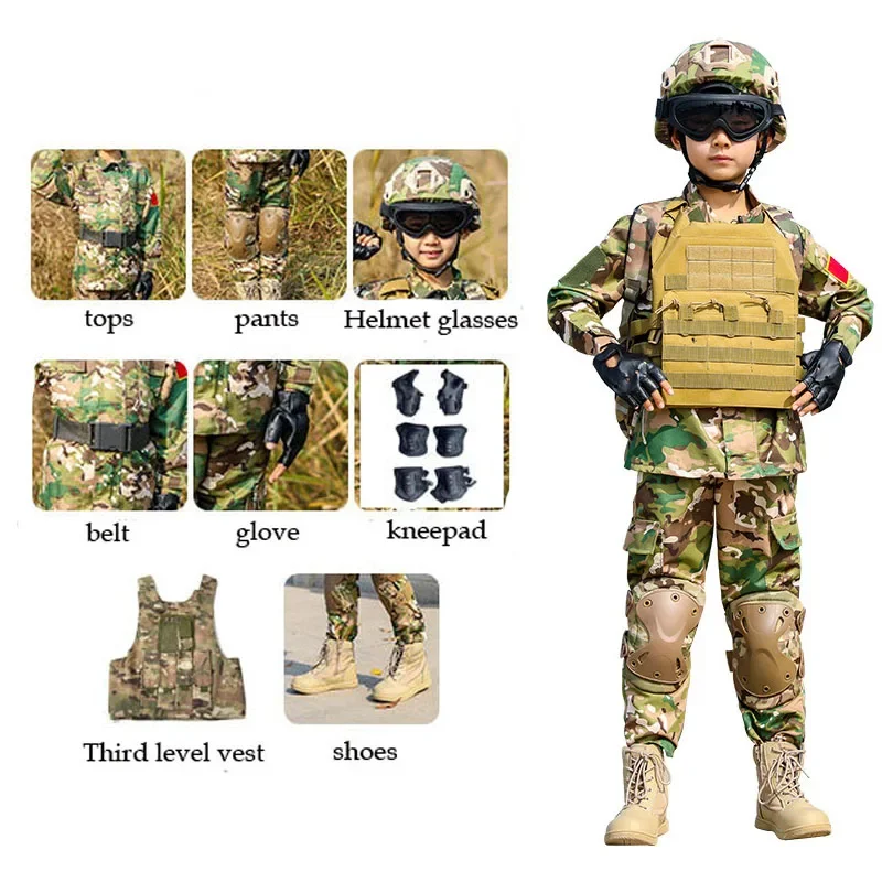 2025 New Kids Military Uniforms Camouflage Tactical Combat Shirt Pants Multicam Special Forces Army Clothing Tatico Tops Air abc