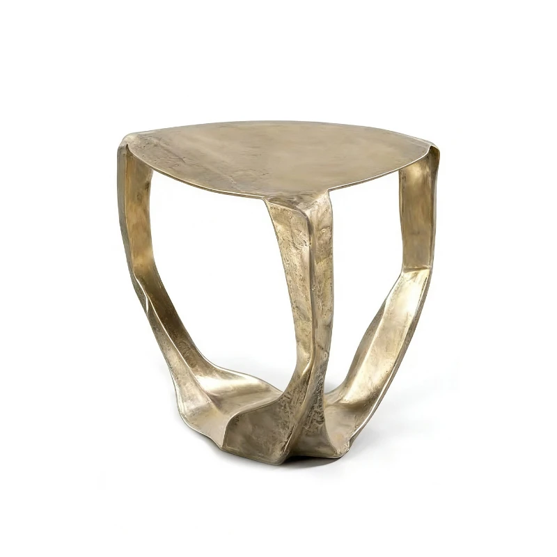 

Light luxury art sense pure copper edge table designer high-end villa living room special-shaped small coffee table movable sofa